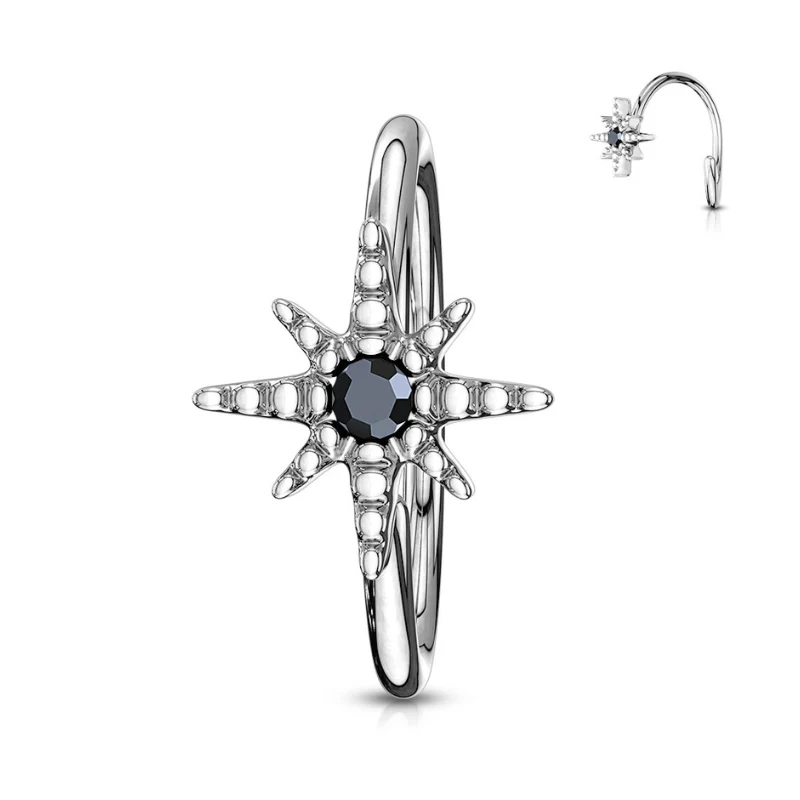 Anneau en rhodium pour l'hélix ou le nez avec étoile brillante
