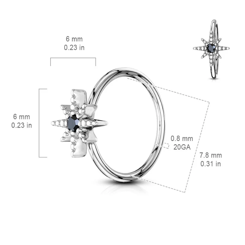 Anneau en rhodium pour l'hélix ou le nez avec étoile brillante - Image 4