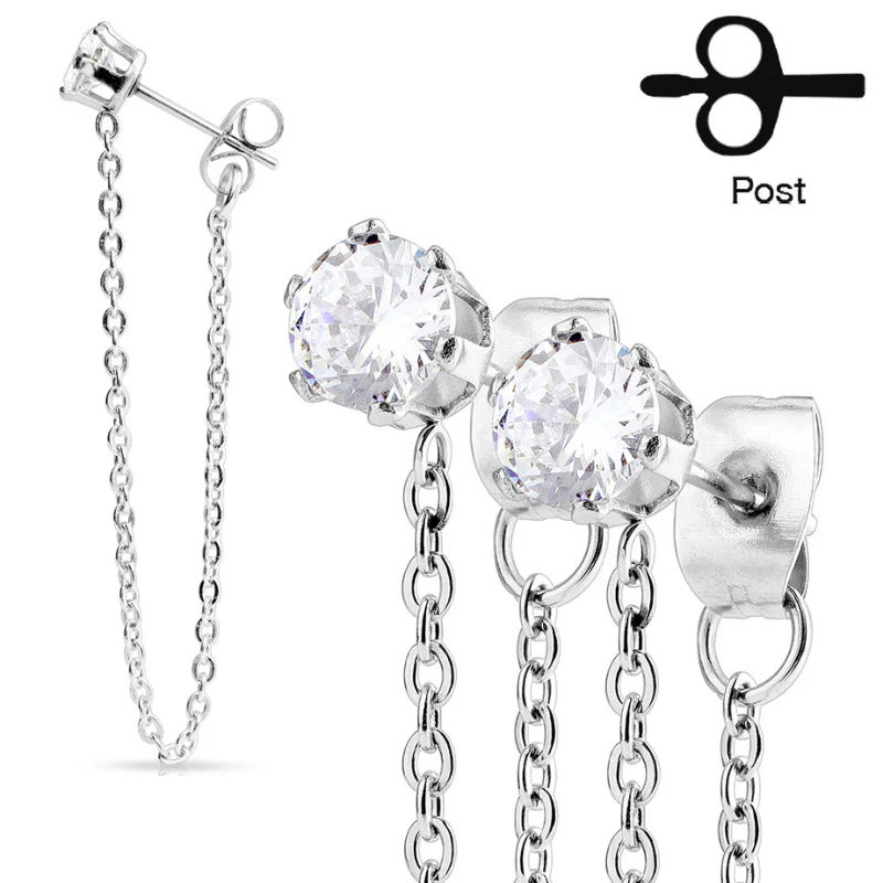 Boucle d'oreille avec chaîne acier pendante - Image 2
