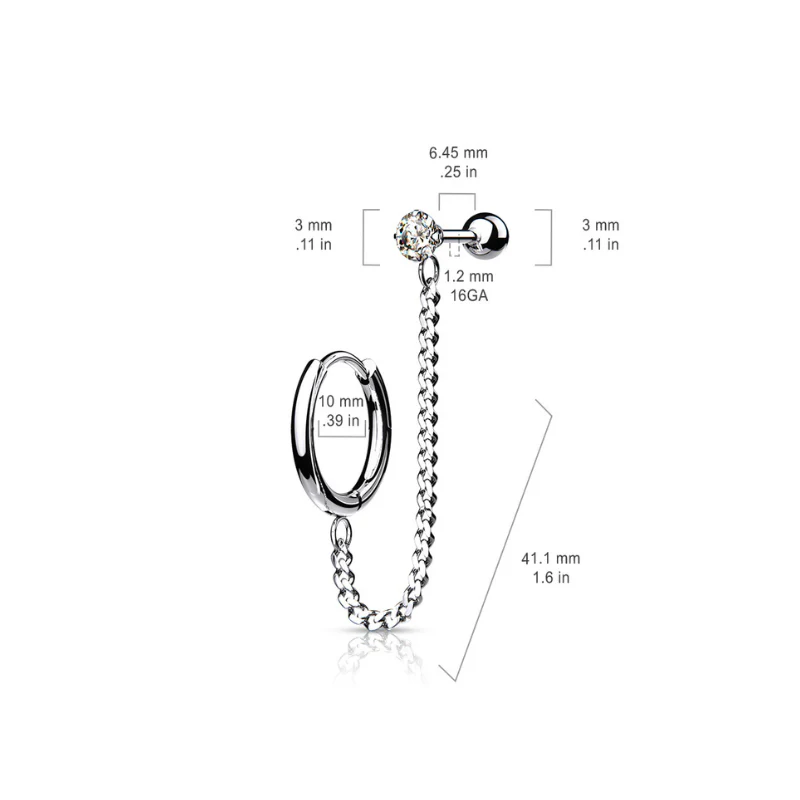 Boucle d'oreille chaîne créole et puce d'oreille - Image 5