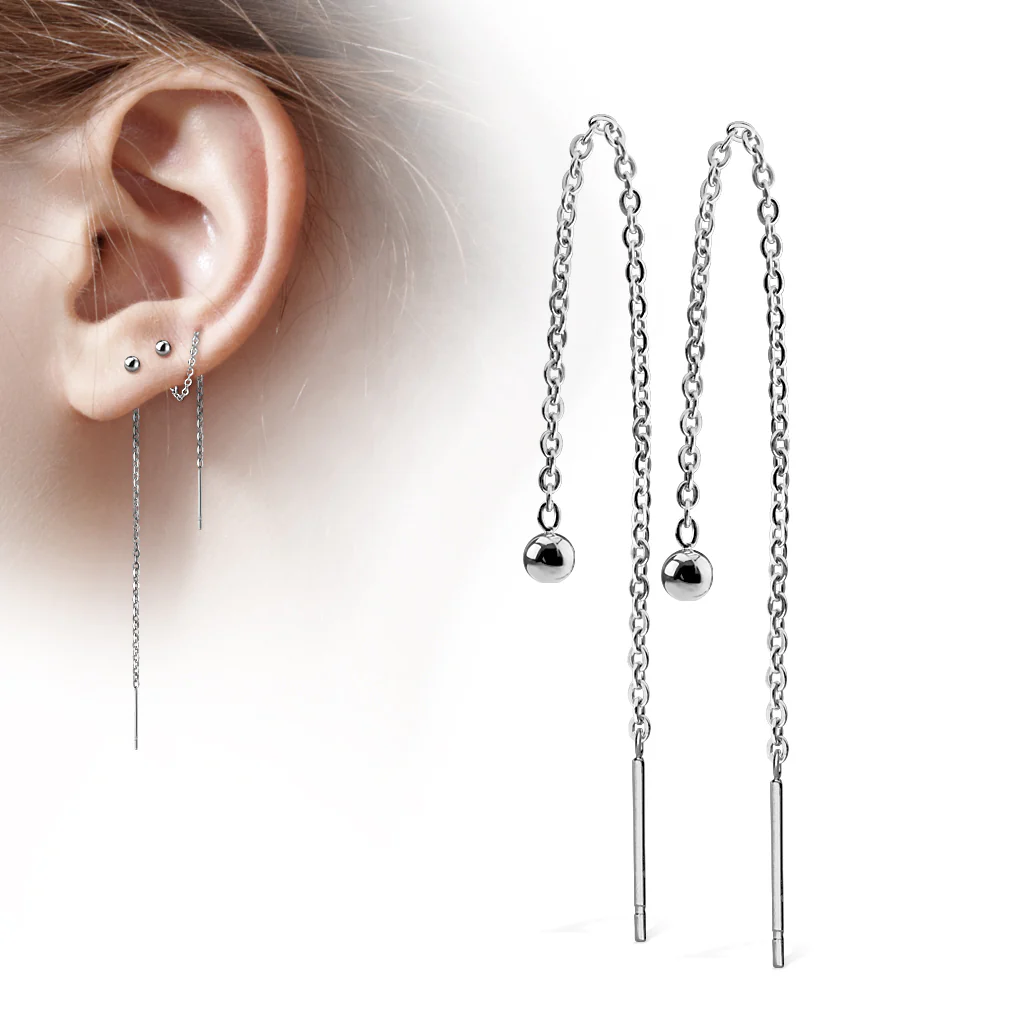 Boucle d'oreille chaine pendante avec boule - Image 2
