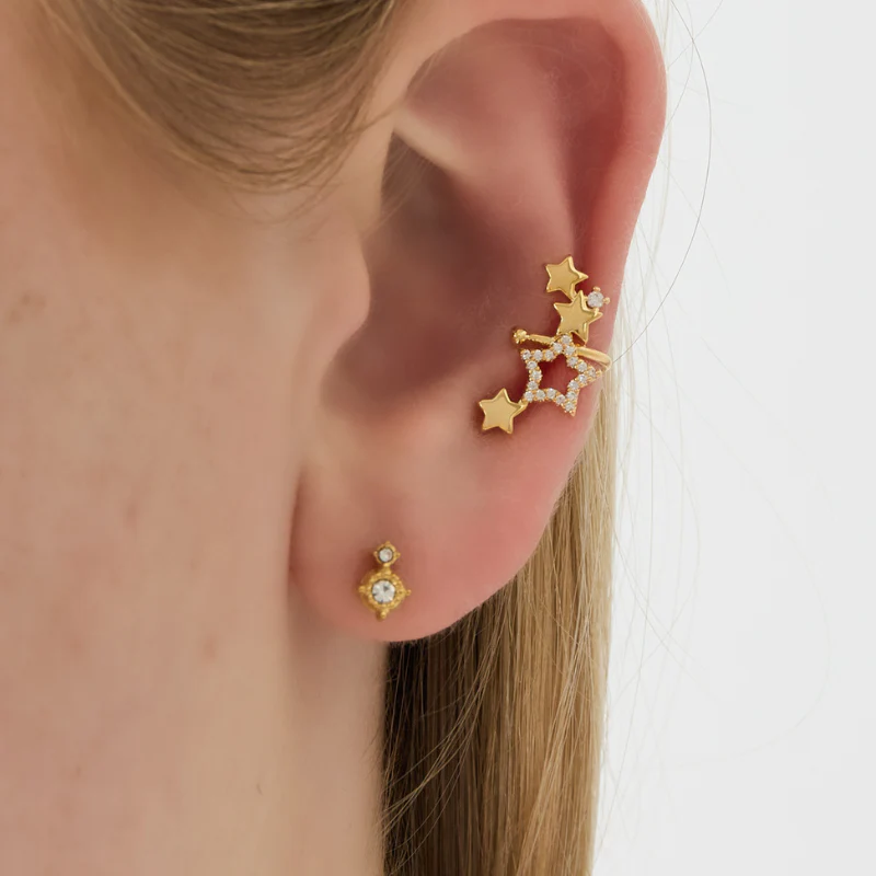 Faux Piercing Hélix Étoile Doré à Cristaux – Ear Cuff Acier Inoxydable - Image 2