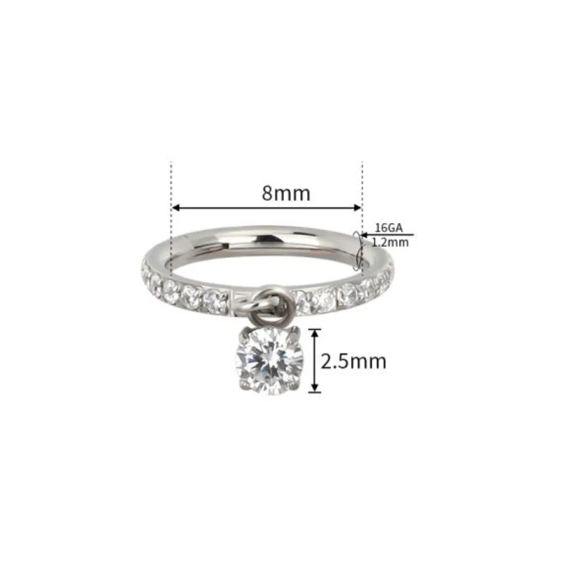Piercing anneau titane avec pendentif brillant - Image 3