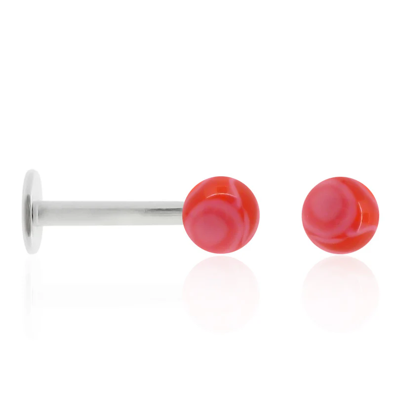Boucle d'oreille en acier et boule colorée - Image 2