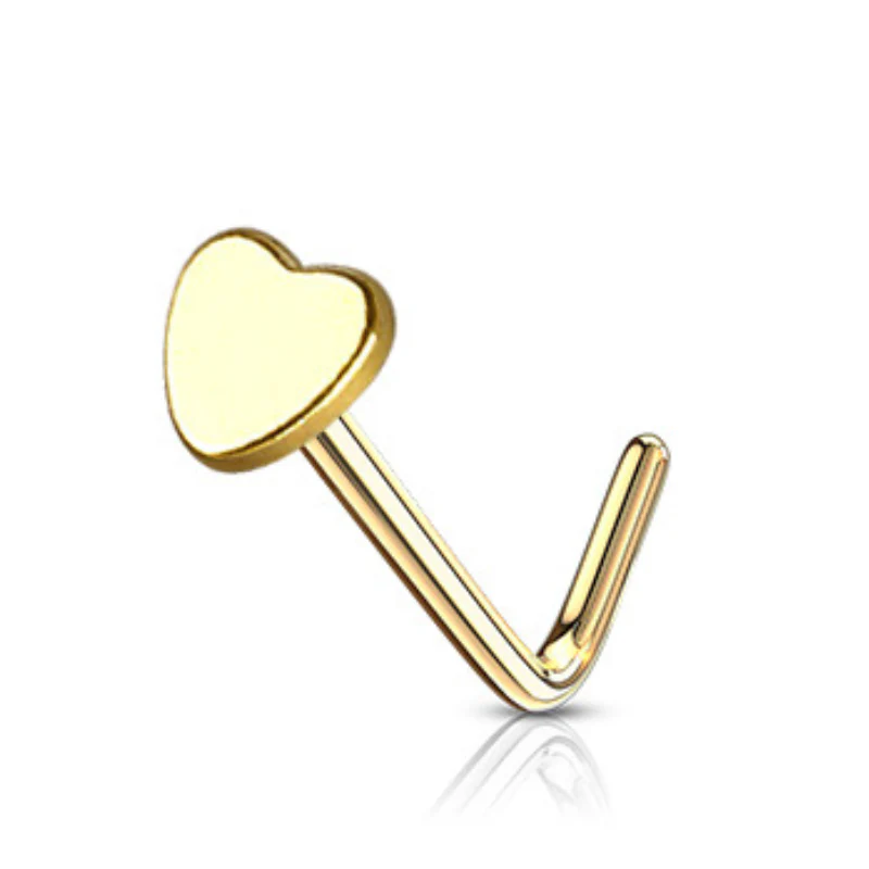 Piercing de nez coeur en acier chirurgical couleur or barre pliée