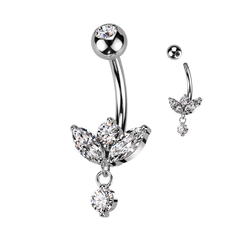 Piercing de nombril en acier avec zirconium en marquise - Image 2