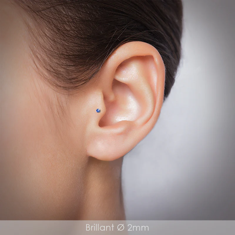 Piercing à clipser en argent avec strass bleu foncé - Image 4