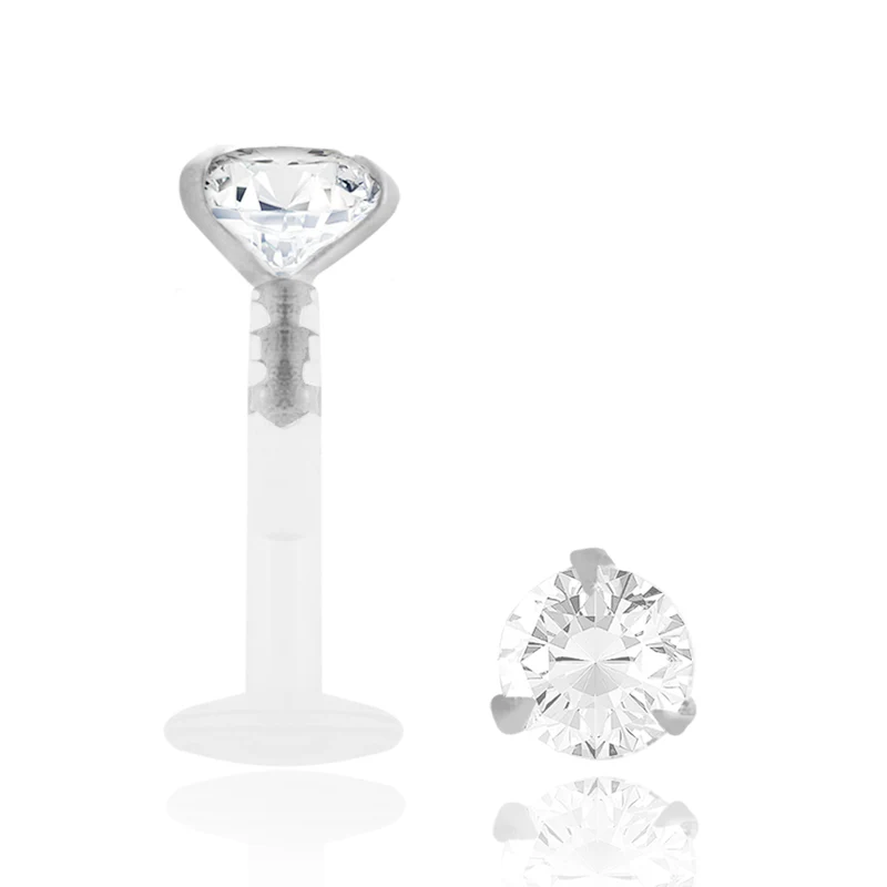 Piercing labret en or blanc avec diamant 0,05 carats