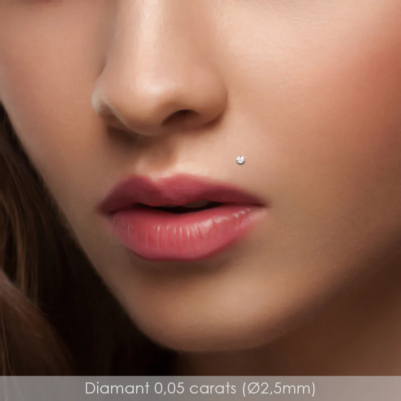 Piercing labret en or blanc avec diamant 0,05 carats - Image 4