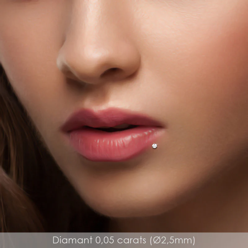 Piercing labret en or blanc avec diamant 0,05 carats - Image 5