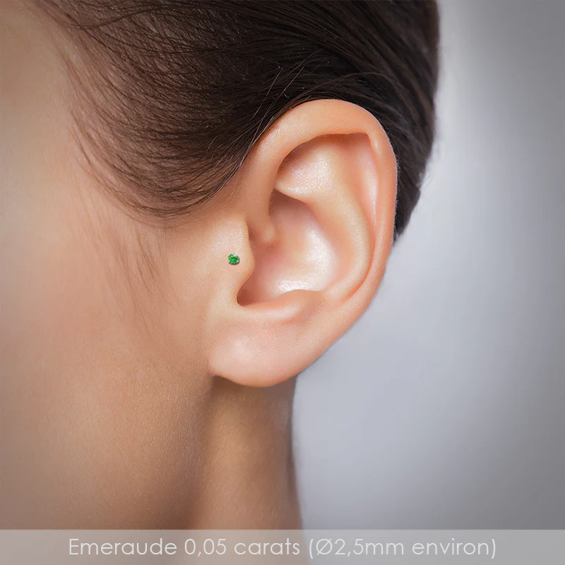 Piercing labret en or blanc avec émeraude - Image 2