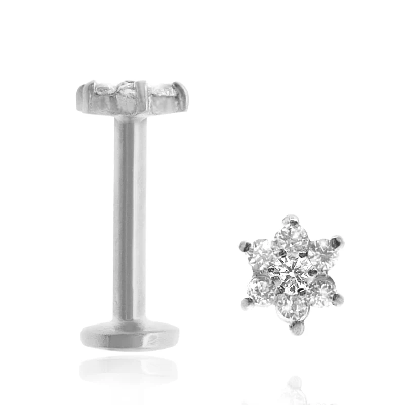 Piercing oreille or blanc avec fleur oxydes de zirconium