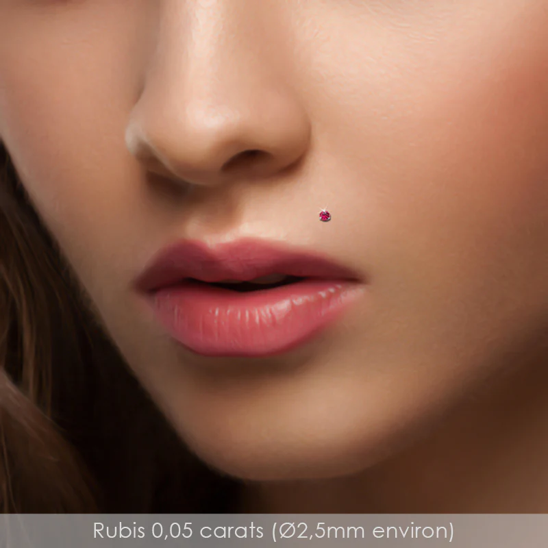 Piercing labret bioplast en or blanc avec rubis - Image 5