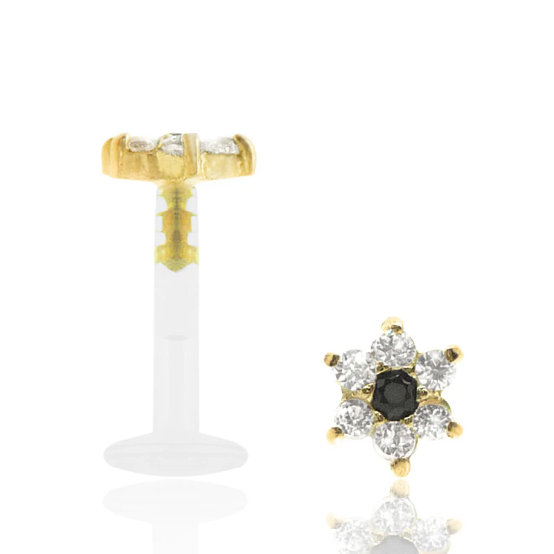 Piercing labret or jaune avec fleur oxydes de zirconium
