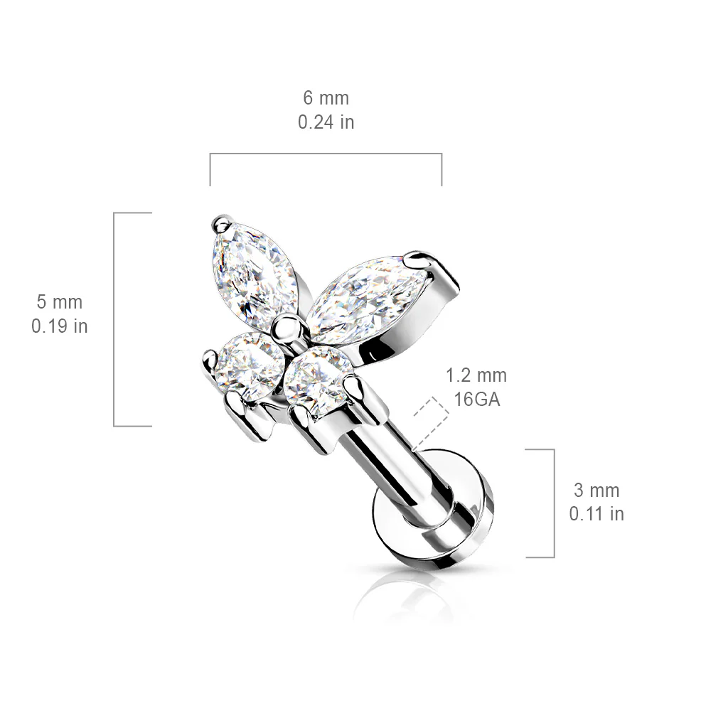 Piercing labret papillon avec oxyde de zirconium - Image 5