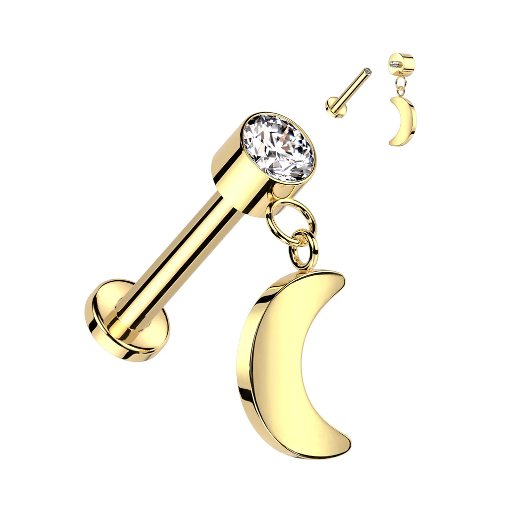 Piercing labret titane avec lune suspendue - Image 2