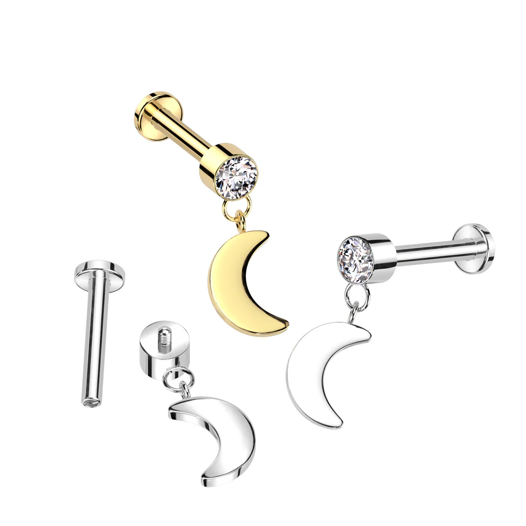 Piercing labret titane avec lune suspendue - Image 3