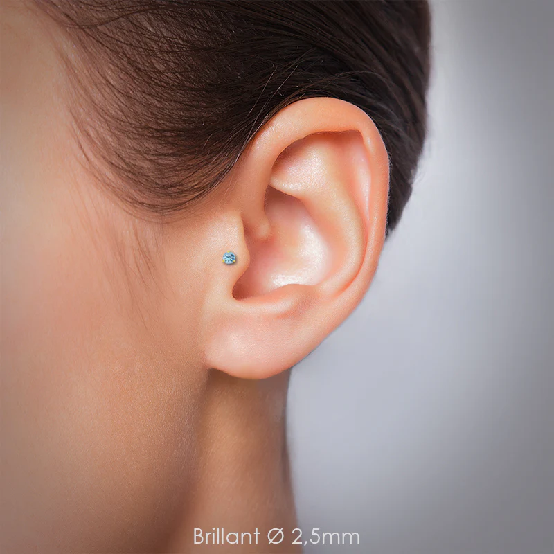 Piercing clip or jaune avec zircon bleu clair - Image 2