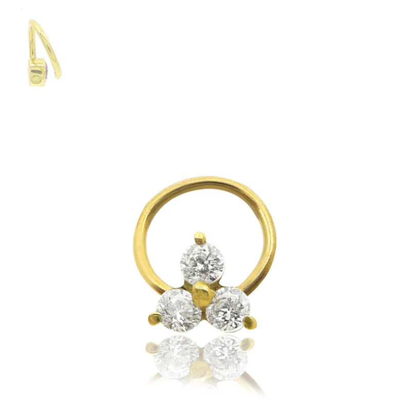 Piercing bcr micro or jaune : anneau avec trèfle et brillant