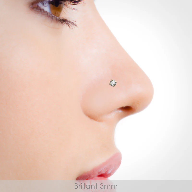 Piercing de nez acier doré avec brillant griffé (barre pliée) - Image 3