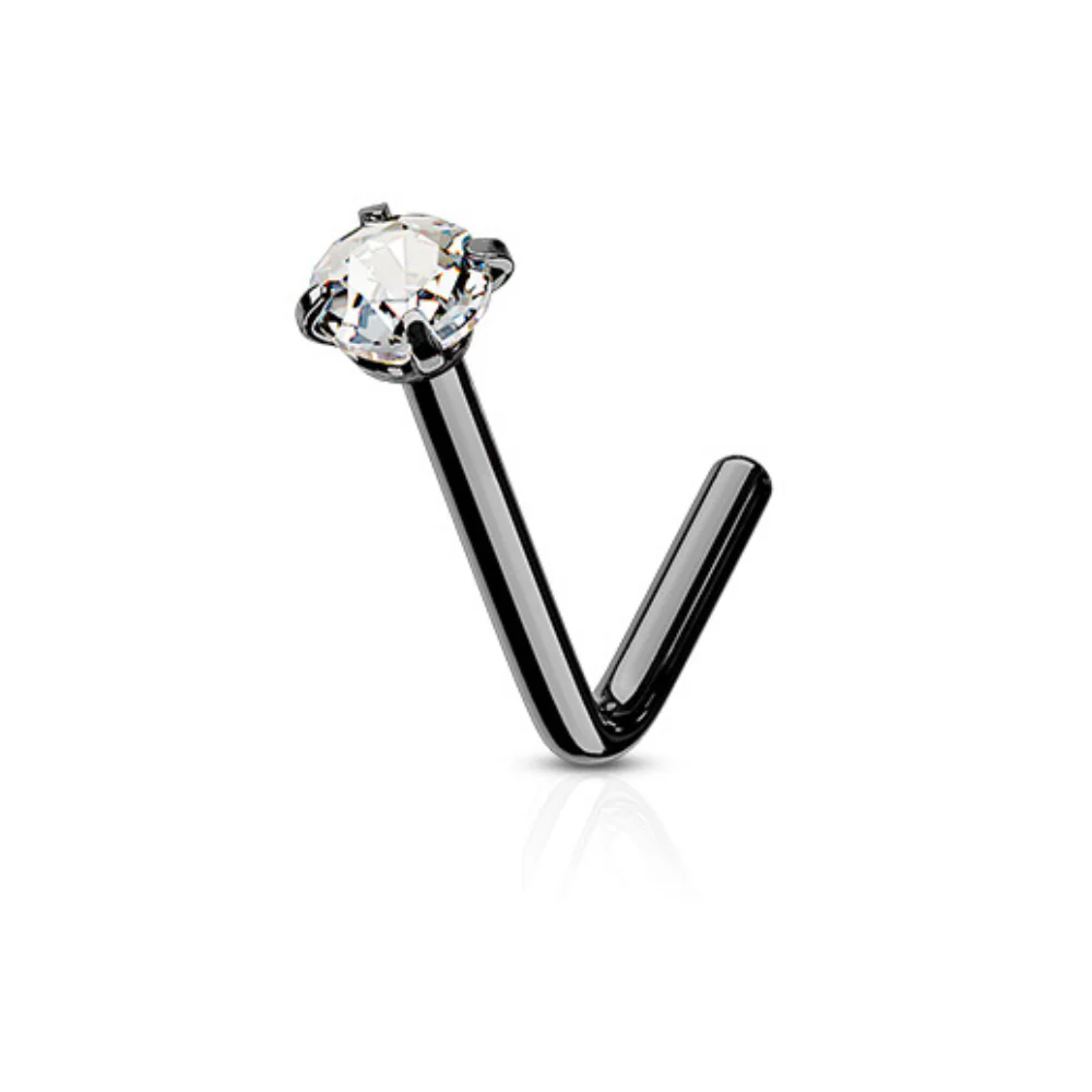 Piercing de nez acier doré avec brillant griffé (barre pliée) - Image 4
