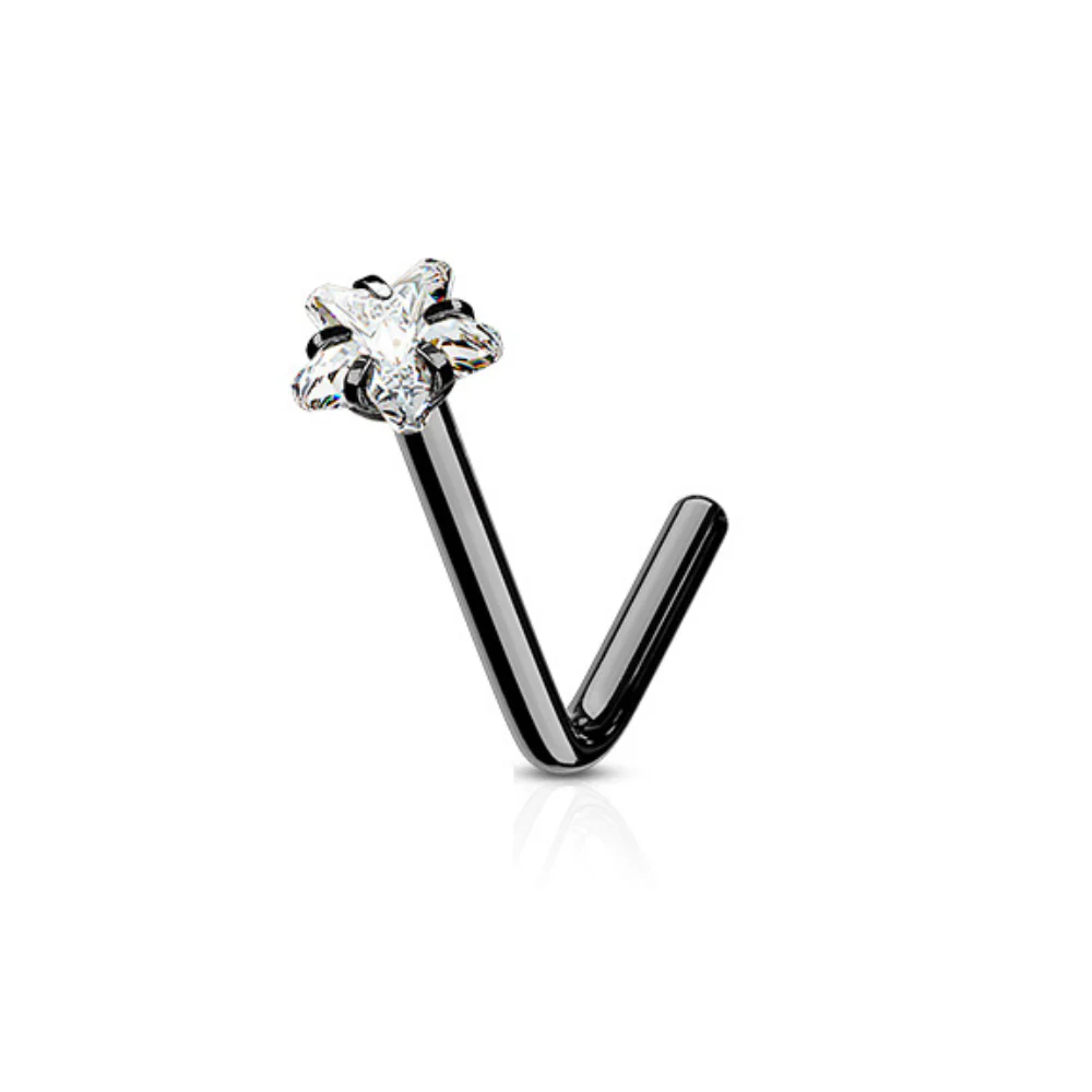 Piercing de nez acier chirurgical avec étoile brillante (barre pliée) - Image 3