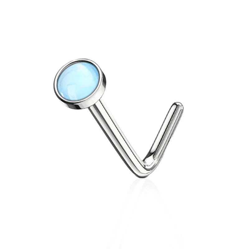 Piercing de nez acier chirurgical avec pierre pastel (barre pliée) - Image 3