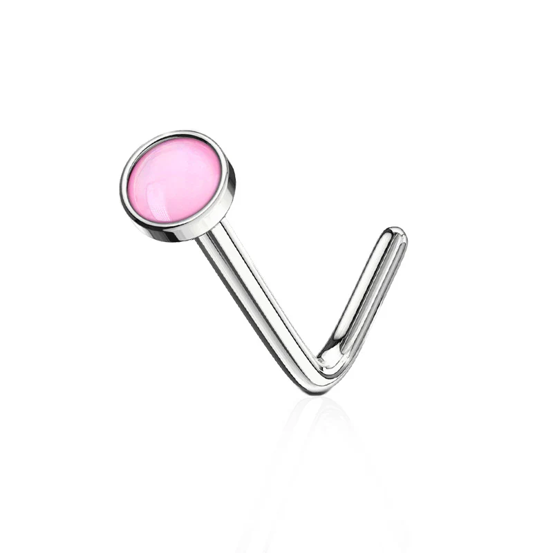 Piercing de nez acier chirurgical avec pierre pastel (barre pliée) - Image 4