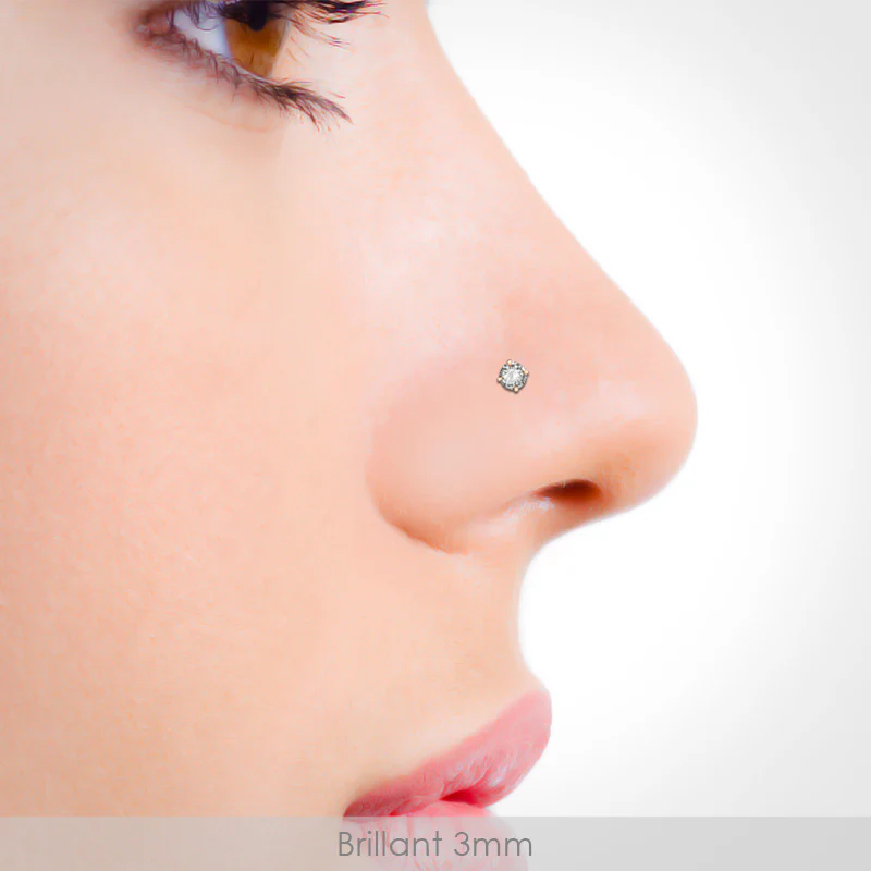 Piercing de nez acier couleur or rose avec brillant griffé (barre pliée) - Image 3