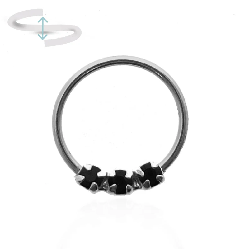 Anneau de nez en argent avec strass noirs