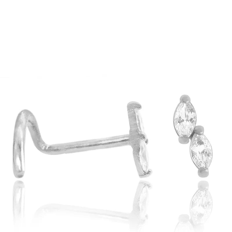 Piercing nez or blanc avec zircon ovale blanc