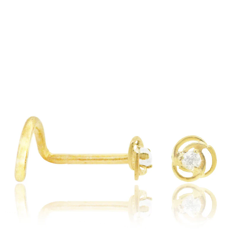 Piercing de nez en or jaune avec motif rose