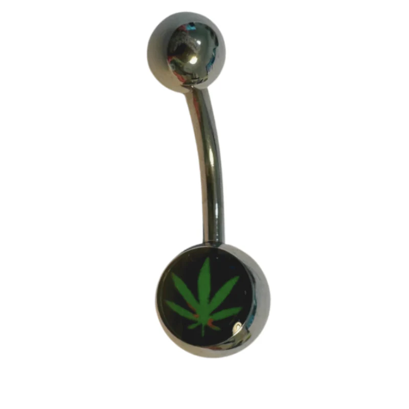 Piercing nombril acier 316L feuille verte