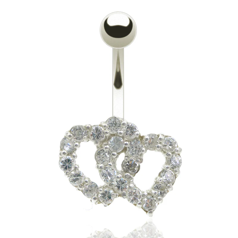 Piercing nombril argent deux coeurs - Image 4