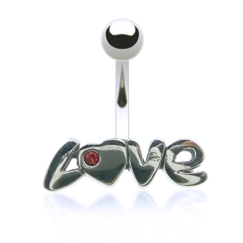 Piercing de nombril en acier avec logo love