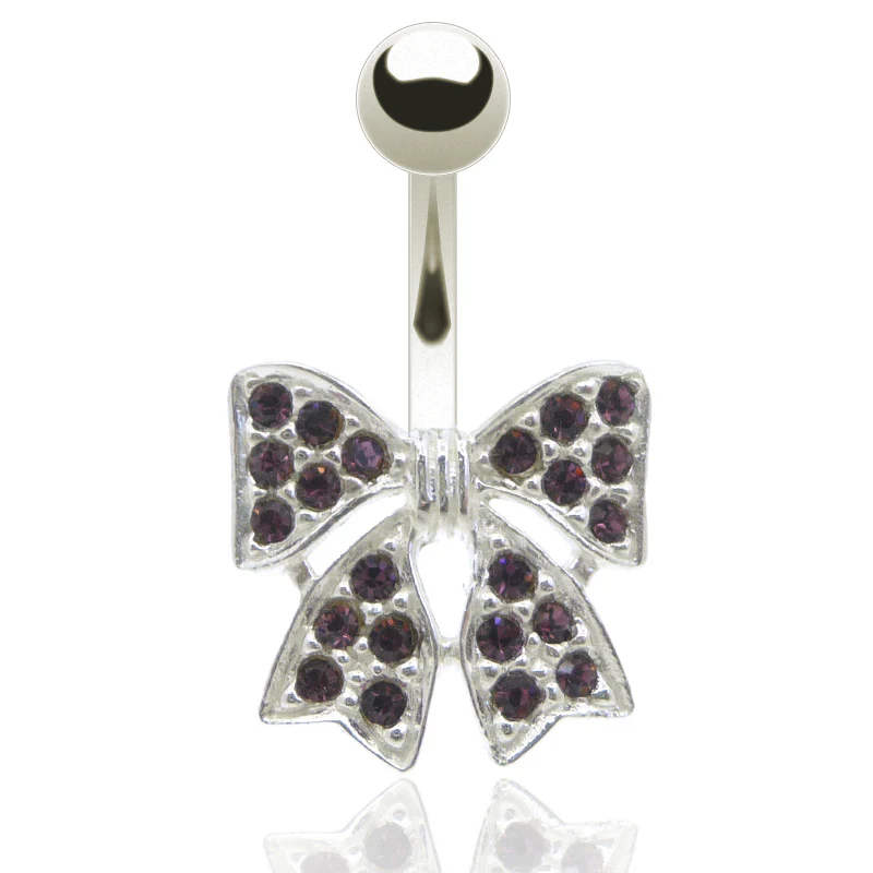 Piercing nombril nœud avec zircons - Image 3