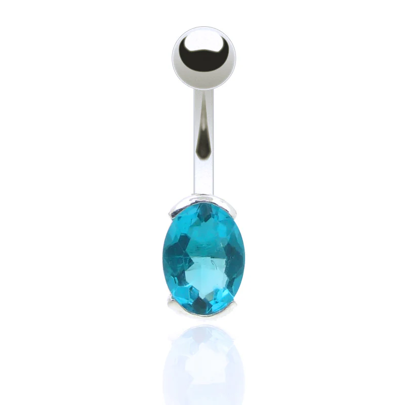 Piercing nombril acier chirurgical avec zirconium ovale - Image 3