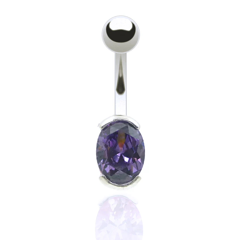 Piercing nombril acier chirurgical avec zirconium ovale - Image 4