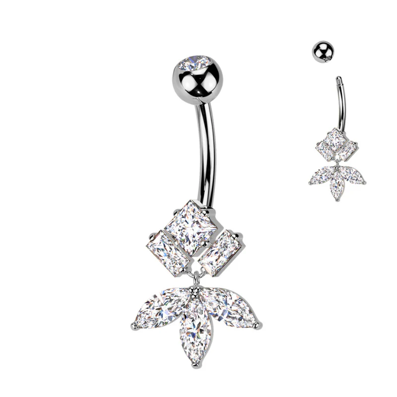 Piercing Nombril Titane ASTM F136 – Pendentif Zircons Premium - Image 3