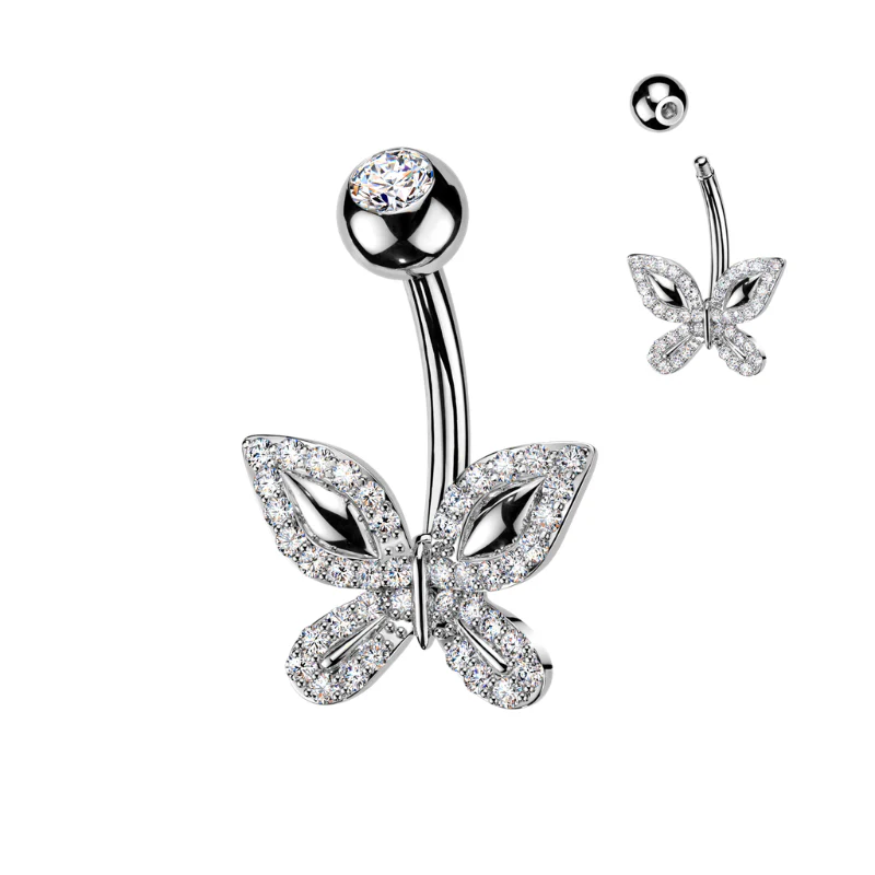 Piercing nombril papillon acier chirurgical – 1,6x10 mm - Image 3