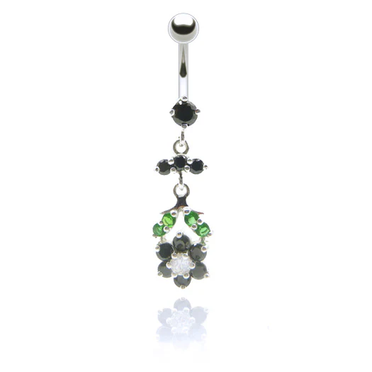 Piercing nombril pendentif fleur et zircon - Image 3