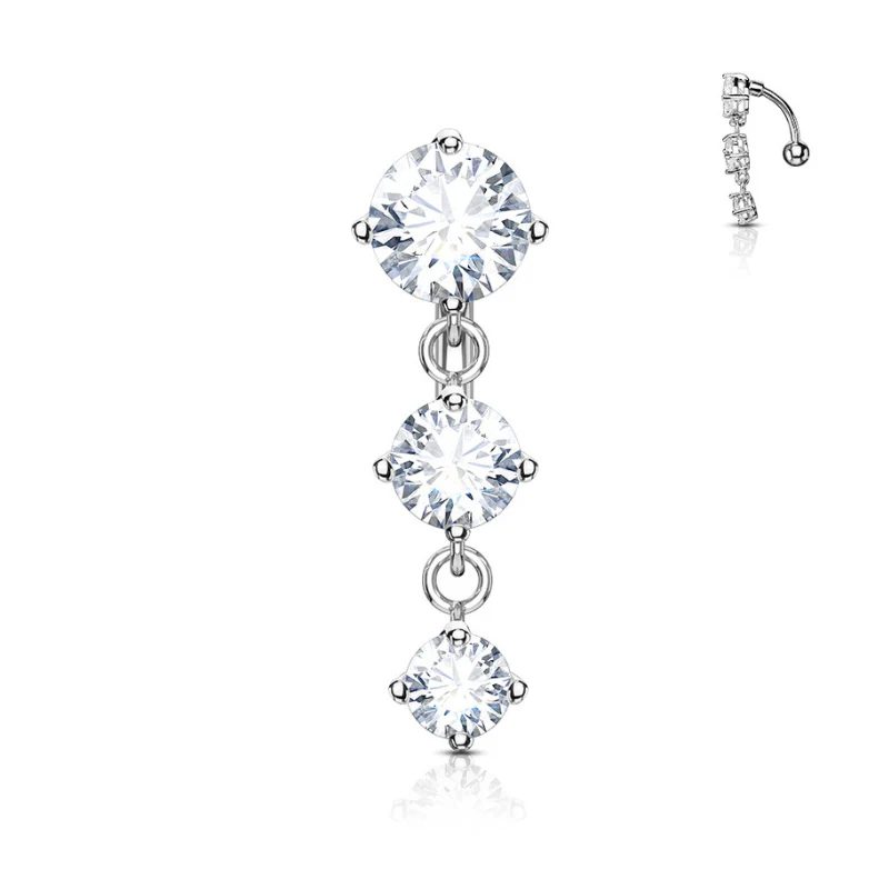 Piercing nombril pendentif inversé avec 3 brillants - Image 2