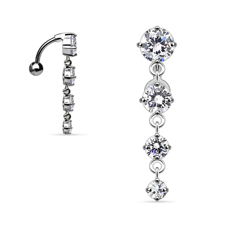 Piercing nombril pendentif inversé avec 4 brillants - Image 2