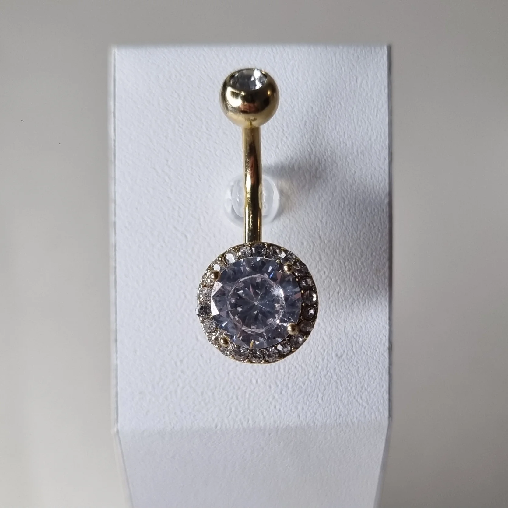 Piercing nombril plaqué or 24 carats zircon rond blanc - Image 2