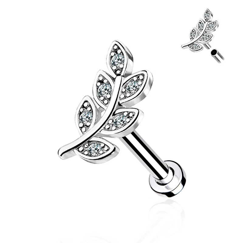 Piercing oreille en acier chirurgical avec feuille - Image 2