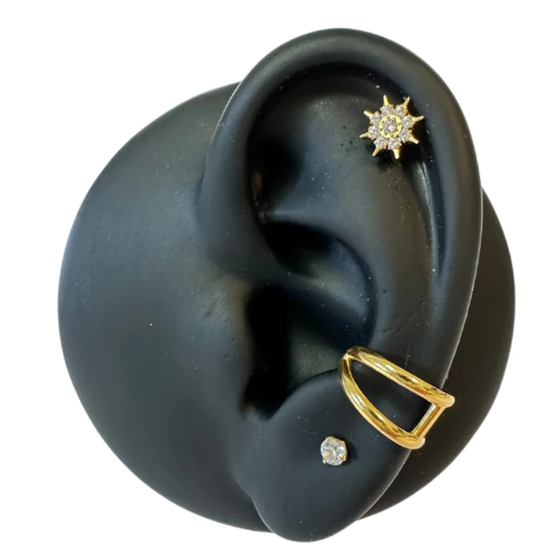 Piercing oreille soleil brillants en titane ASTM F-136 doré - Image 2
