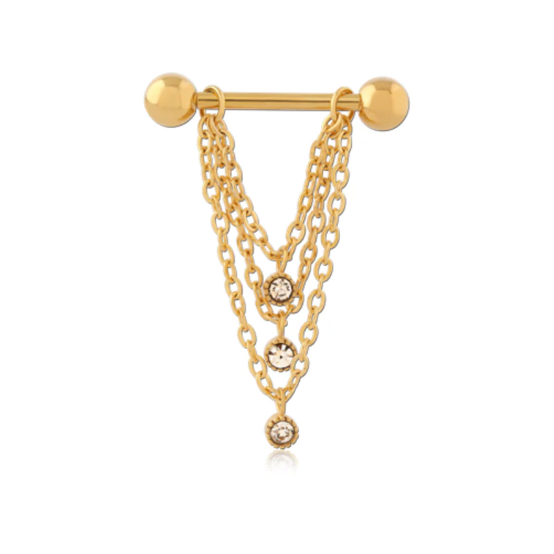Piercing téton chaînes et strass