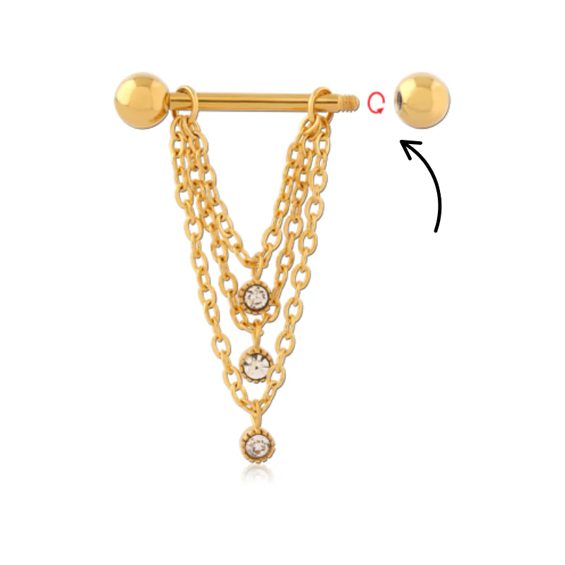 Piercing téton chaînes et strass - Image 2