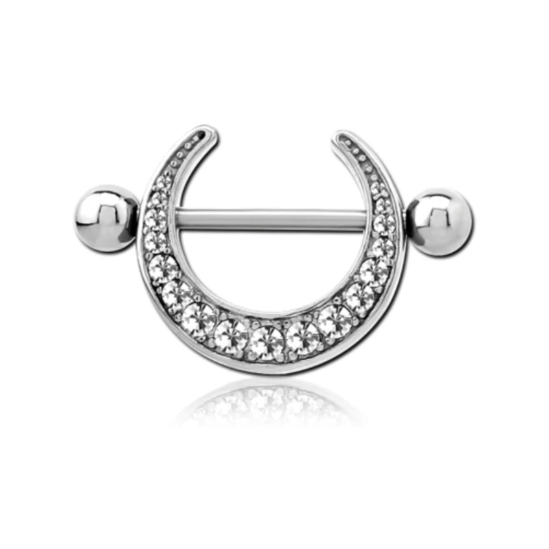 Piercing téton lune incrustée de strass - Image 2